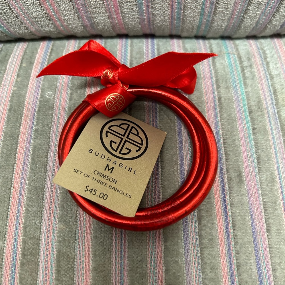 New BudhaGirl bangle bracelet set (3), color is crimson red, size medium